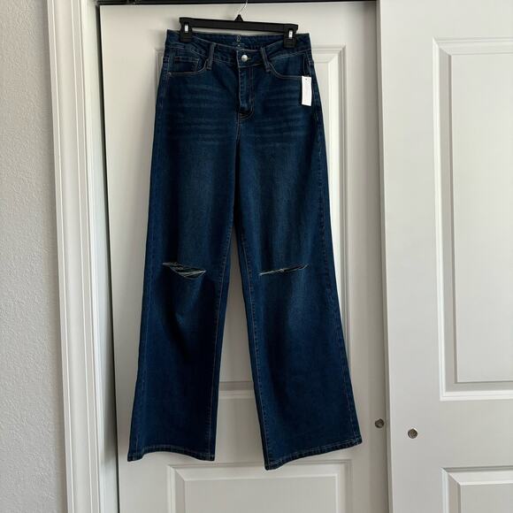 NWT New York & Company Wide Leg Dark Wash Jean Sz 6 Office High Waisted - Picture 1 of 13
